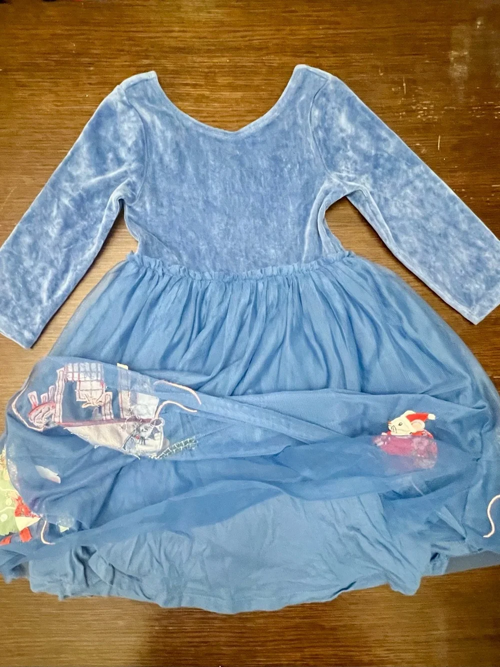 Mini Boden 7/8Y Velvet Tulle Layered Appliqué Holiday Dress Bluejay Festive Mice
